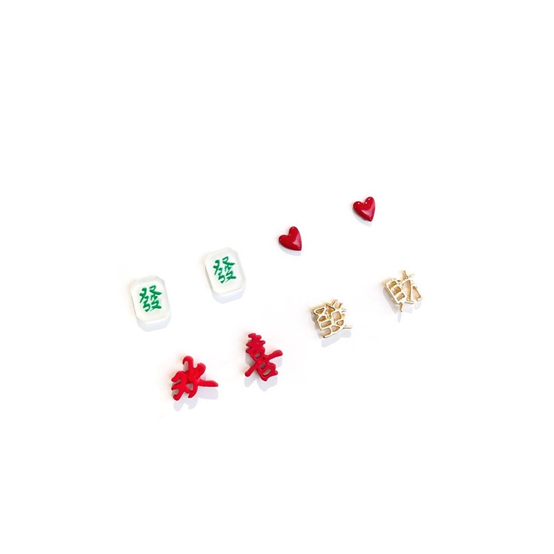 4pairs/set Fashion Women Jewelry Resin Chinese Mahjong Heart Stud Earrings Set