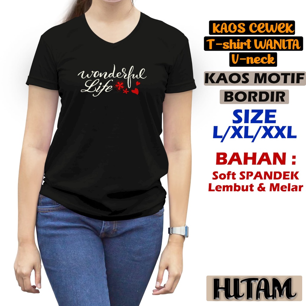 KAOS ATASAN WANITA V NECK BORDIR GROSIR MURAH ATASAN WANITA TSHIRT WANITA