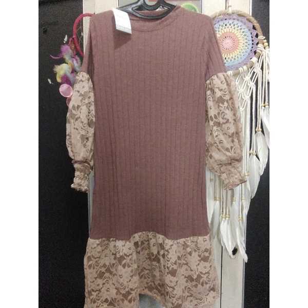 Tunik knit sherleen tangan balon mix renda