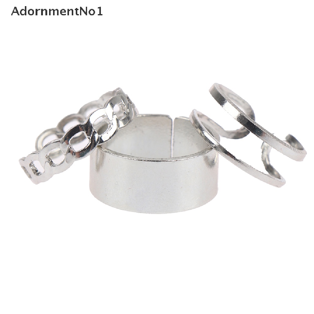 (AdornmentNo1) Set Cincin Bulat Hollow Out Adjustable Bahan Metal Tembaga Gaya Hip Hop Punk