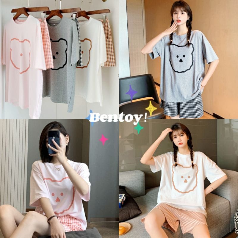 BEFAST - ZEC OOTD Wanita Setelan CUBIE / Set Powell Bear / Set Wanita Baju Pendek+Celana Pendek / Setelan Santai / Setcel Baju Tidur / Set Rumahan / Set Keluaran Terbaru