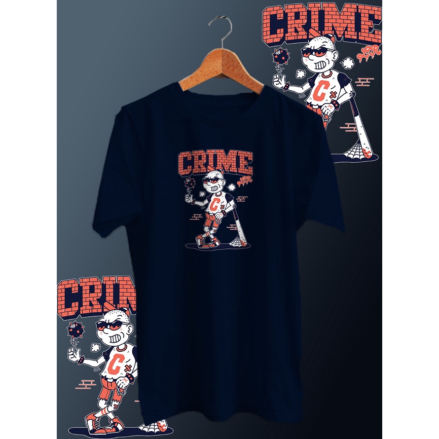 BAJU KAOS DISTRO PRIA CRIME /KAOS PRIA/KAOS DISTRO/KAOS MURAH PRIA/UNISEX/COTTON COMBED 30s