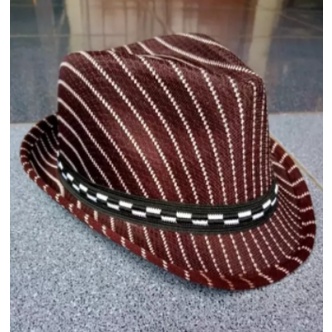 Topi Koboy Fedora Jazz Vintage Motif Salur Murah Topi Koboy Masa Kini