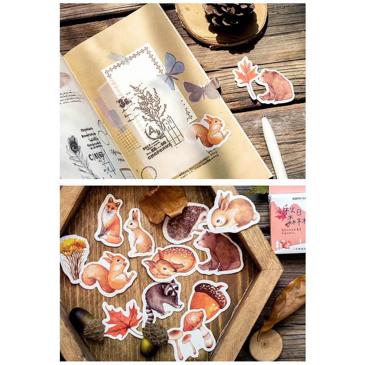 45pcs/set Stiker Motif Hewan Hutan Musim Gugur Untuk Dekorasi Album Foto Diy