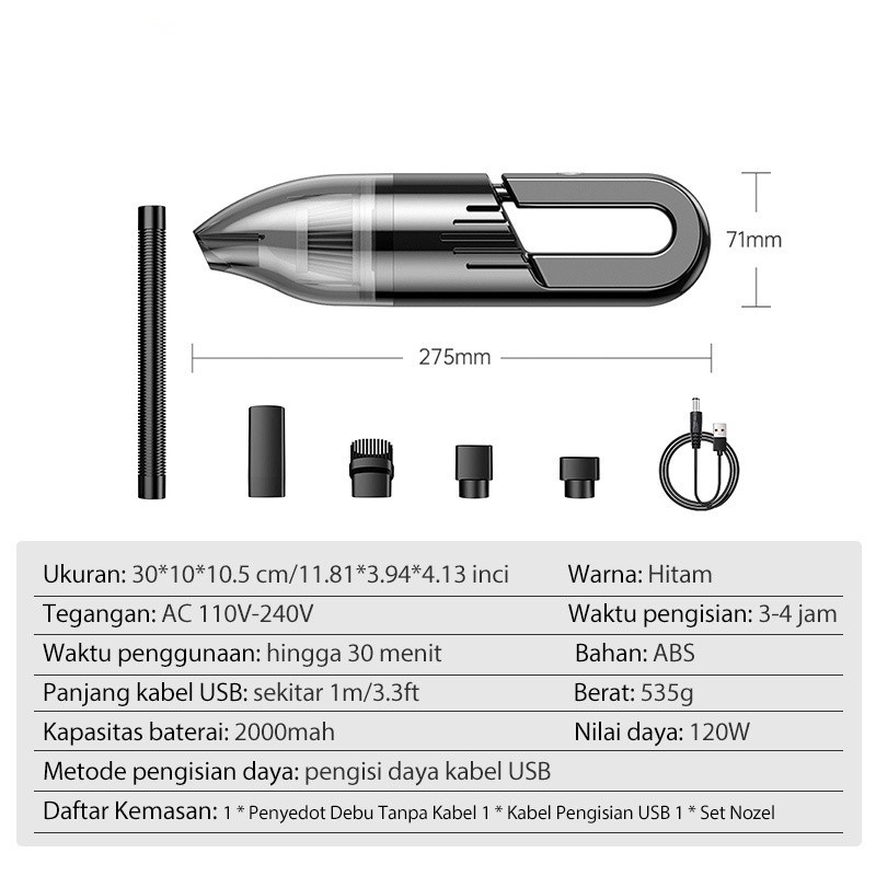 GOOJODOQ Vacuum Cleaner Alat Penyedot Debu Mobil - Wireless Charging Car -High Power Vacuum Cleaner Portable Penghisap Debu Debu Mobil