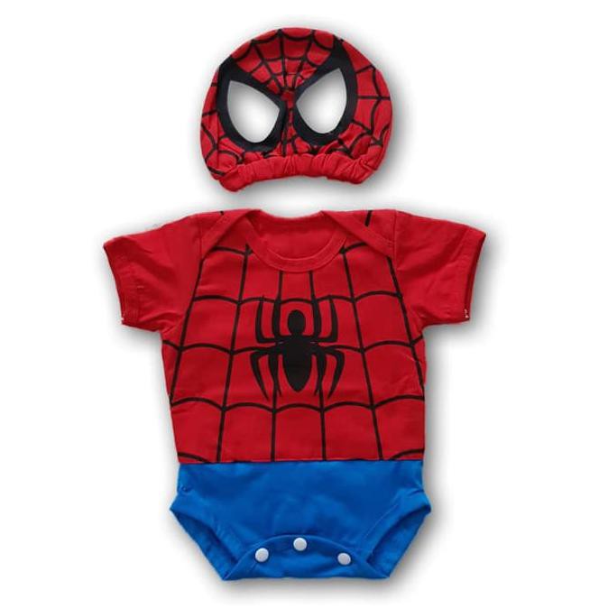 Recomended Jumper Bayi Karakter Baju Bayi Laki-Laki Spiderman Set Topi Terbaru