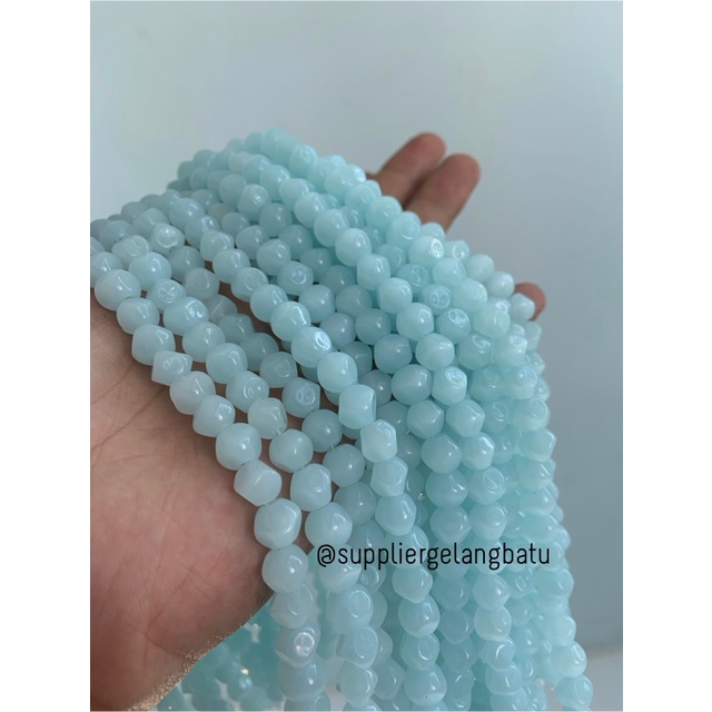 batu hexagon soft blue cat eye 8mm mata kucing biru muda bahan akik