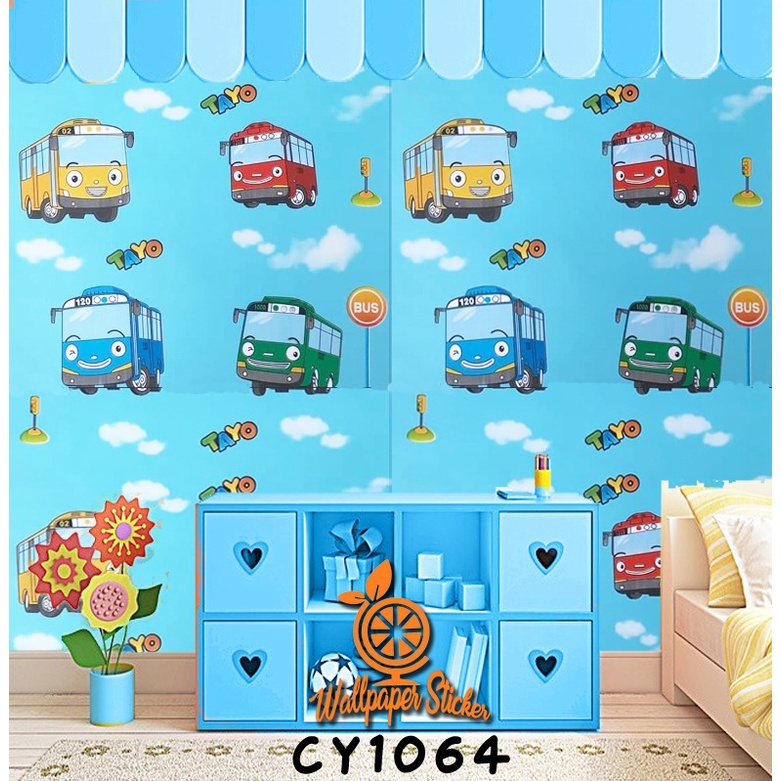 Wallpaper Linen Roll | Wallpaper Dinding | Dekorasi Kamar | Sticker dinding karakter   tayo CY1064