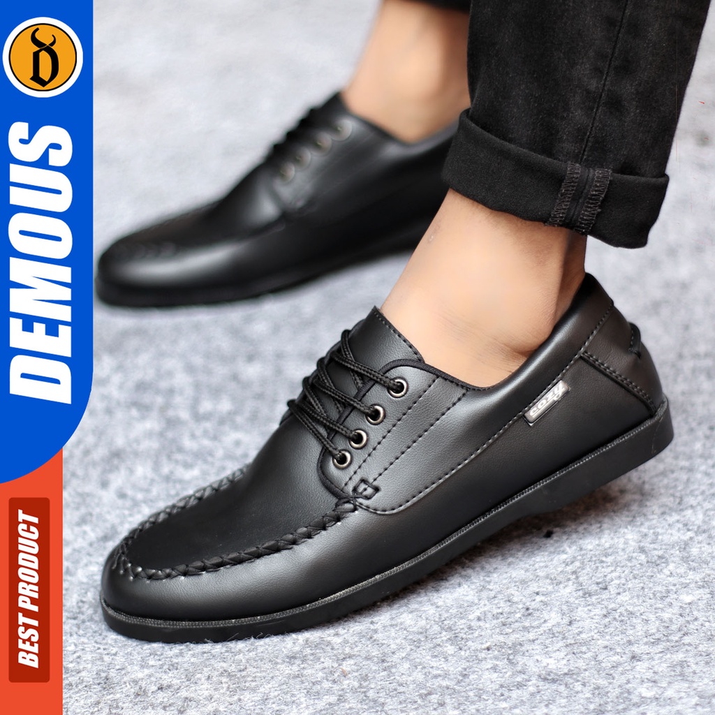 Sepatu Formal Pria Sepatu Pantofel Pria Kulit Pu Tali Sepatu Casual Kerja Kantor Kuliah Kondangan Sepatu Hitam Pria DEMOUS MONZI