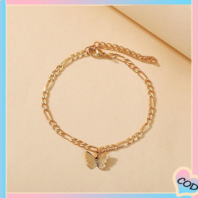 COD❤️ Fashion Retro Kupu-kupu Gelang Kaki Set Mutilayer Emas Wanita Gadis Perhiasan Aksesoris Hadiah-A.one