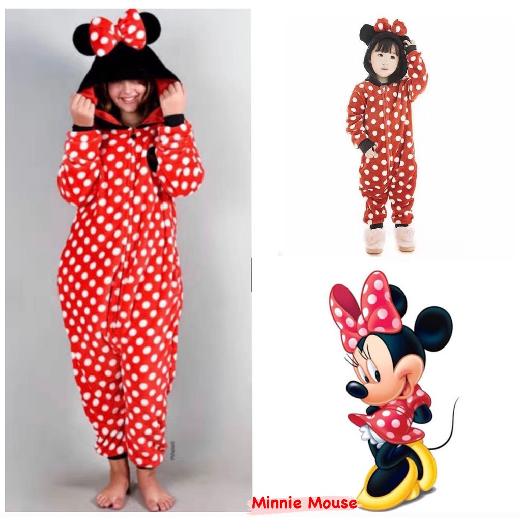 BAJU ONESIE MINNIE MOUSE MICKEY MOUSE KOSTUM COSPLAY PIYAMA PESTA ANAK DEWASA