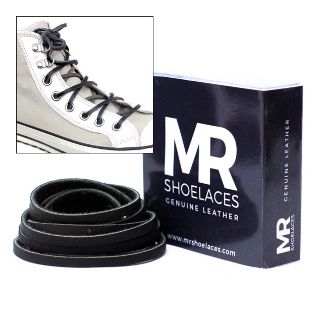 MR Shoelaces LR01 Black (Hitam) - Tali Sepatu Kulit 60cm 80cm 100cm 120cm 150cm 200cm - Premium Shoelace Leather