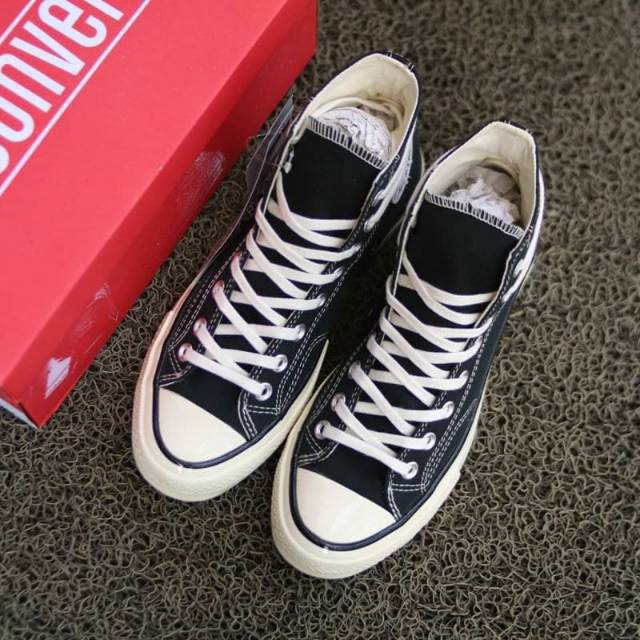 Sepatu converse 70s TINGGI GLOSSY HITAM PUTIH premium-5