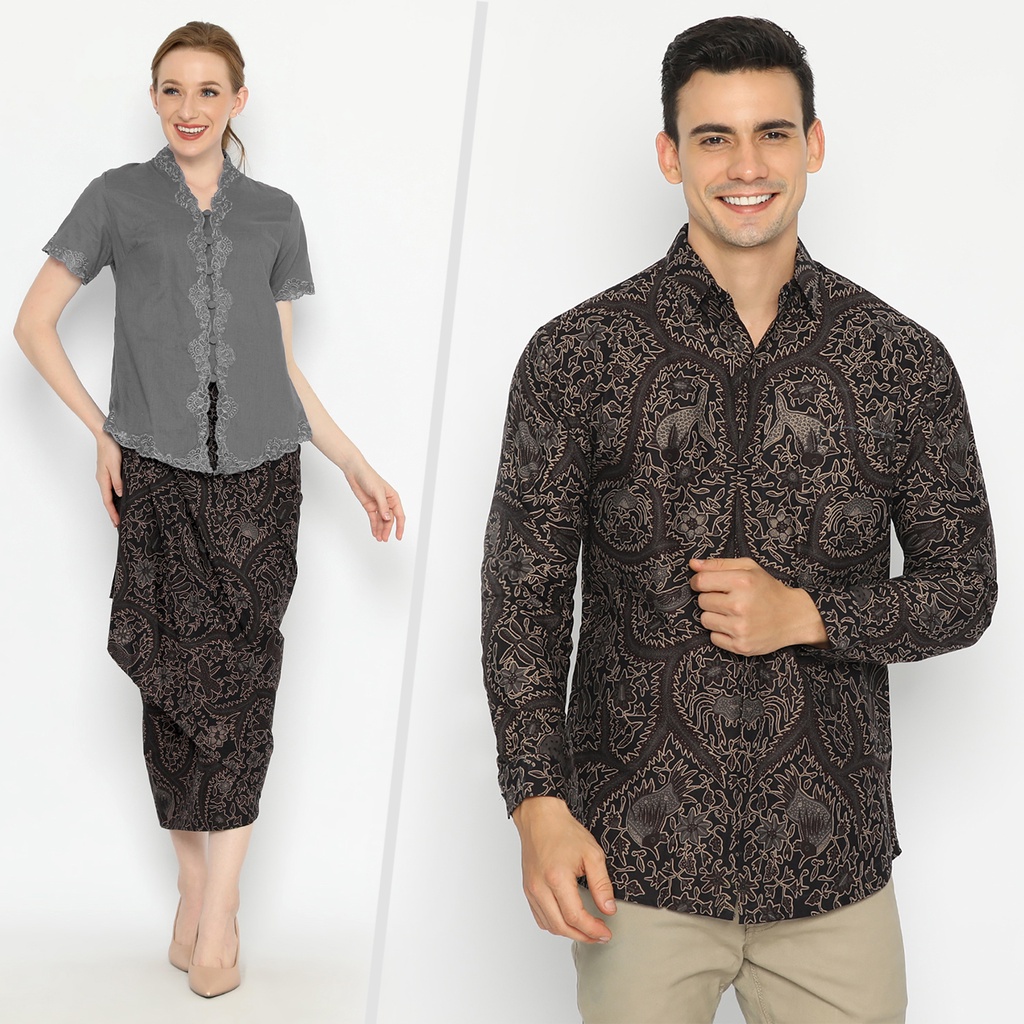 BATIK COUPLE MODERN  Kemeja Rok Lilit Instan Pria Lengan Panjang Slimfit Premium Elegant Warna Hitam 723143 Cap 72 - Baju Kemeja Atasan Pakaian Batik Couple Cople Pria Cowok Laki Laki Remaja Keluarga Lengan Panjang Modern Slimfit Premium Kekinian