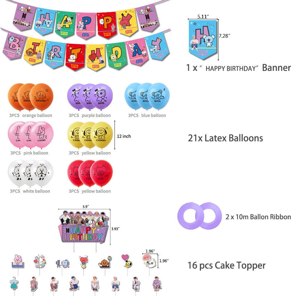 [BS] BISA COD 52pcs Balloons BTS BT21 BLACKPINK Party Decoration Happy Birthday Balon Pesta Ulang Tahun KPOP - KP923