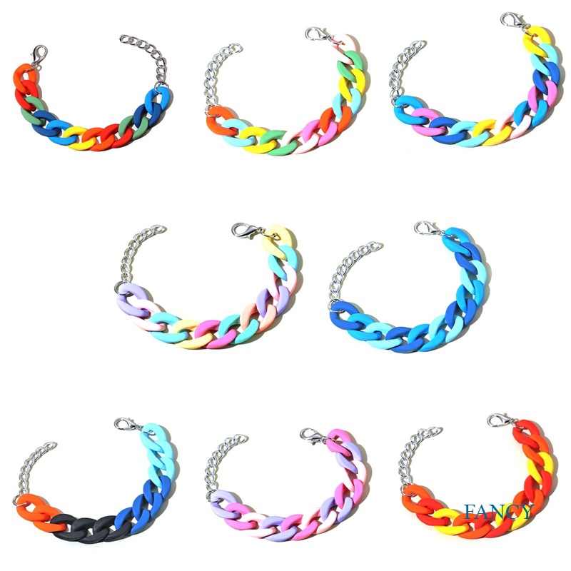 Gelang Rantai Bahan Akrilik Resin Matte Warna-Warni Untuk Wanita