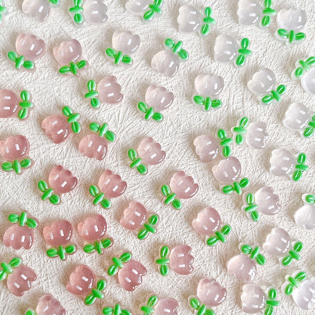 Mxbeauty Kristal Nail Art Perhiasan Lucu Tulip 3D Aksesoris Kuku Cherry Peach Nail Drills Phones Patch Buah Dekorasi Kuku