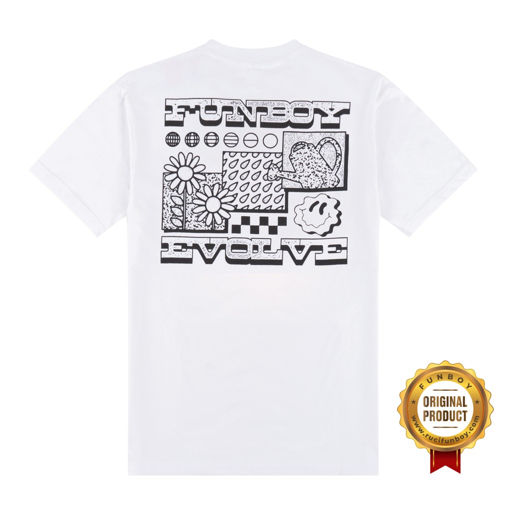 KAOS BAJU TSHIRT PRIA EVOLVE WHITE BY FUNBOY