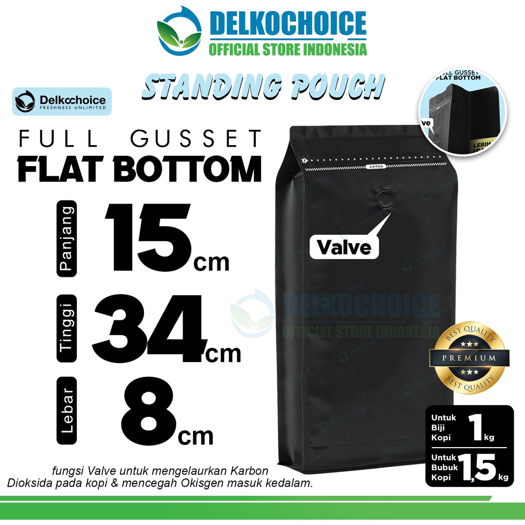 Jual Coffee Bag Pouch Full Gusset Valve Kemasan Biji Bubuk Kopi Flat