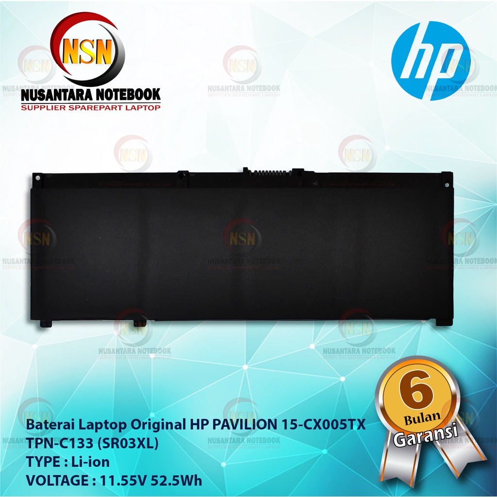 Baterai Laptop Original HP SR03XL PAVILION 15-CX005TX TPN-C133 11.55V 52.5Wh