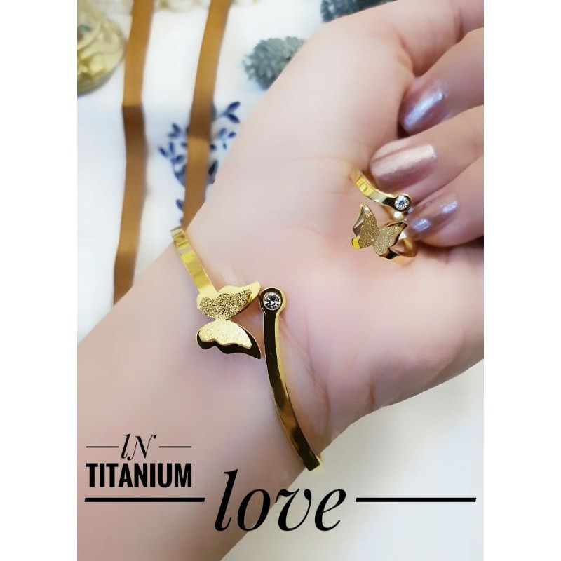 paket titanium gelang cincin kupu gold