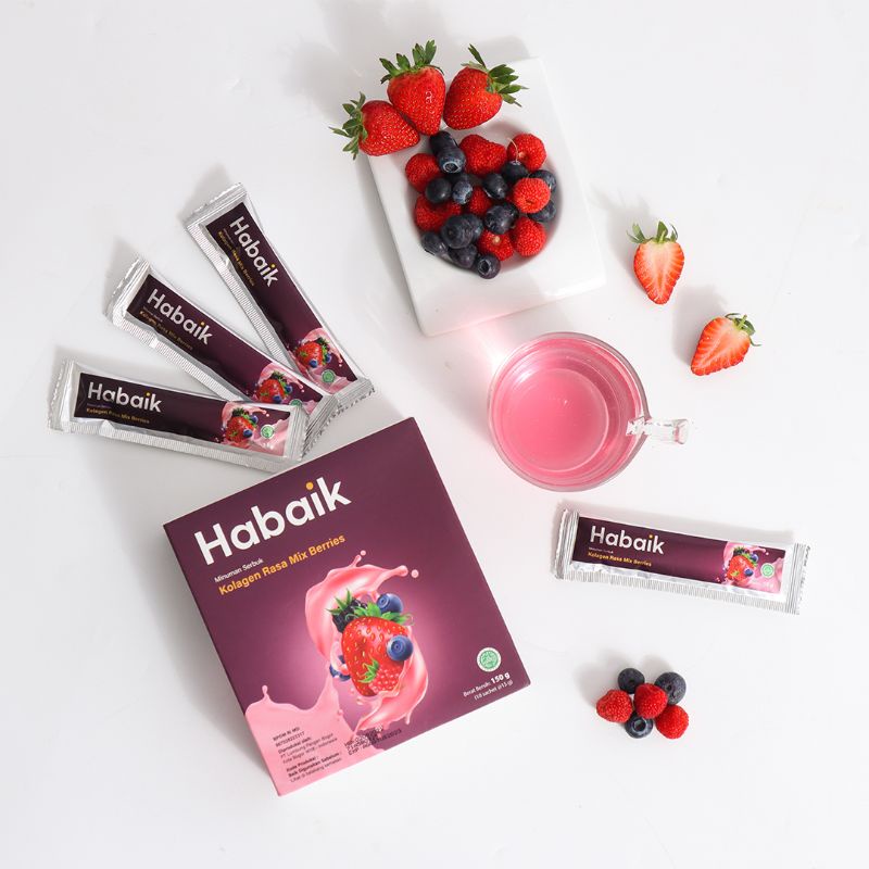 

HABAIK BEAUTY DRINK MINUMAN SERBUK KOLAGEN RASA MIX BERRIES KEMASAN 150 GR SATU BOX ISI 10 SACHET