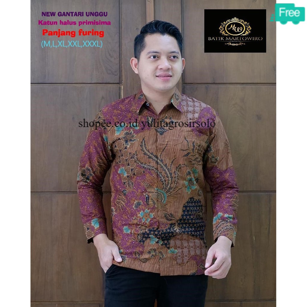 TERBARU GENTARI UNGU KEMEJA ATASAN BATIK PRIA XXXL BIG SIZE JUMBO LENGAN PANJANG PREMIUM FURING