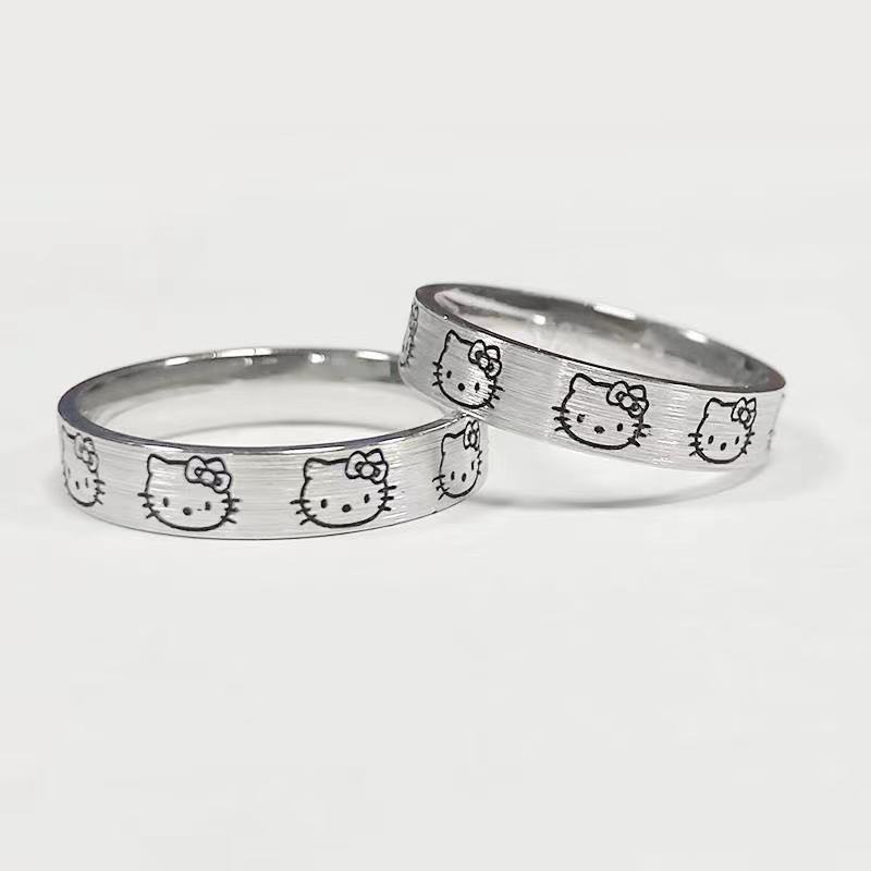 Sanrio Kulomi Cincin Pasangan Motif Kartun Hello Kitty Bahan Tembaga Putih Adjustable Untuk Priawanita