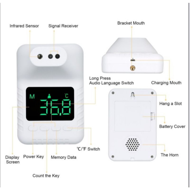 K3 X Thermometer Infrared Forehead / Wall Thermometer Termometer Dinding + Stand Tripod + Chager Adaptor