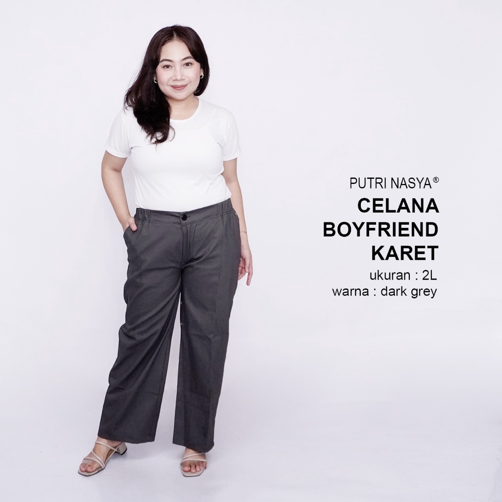 Celana Kerja Kantor Boyfriend Karet Jumbo Wanita / Celana Wanita Super Big Size / Celana Bahan Formal Seragam Wanita Big / 8L,6L,5L,4L,2L,XL, all size / Celana Karet Kekinian Model Terbaru Trendy