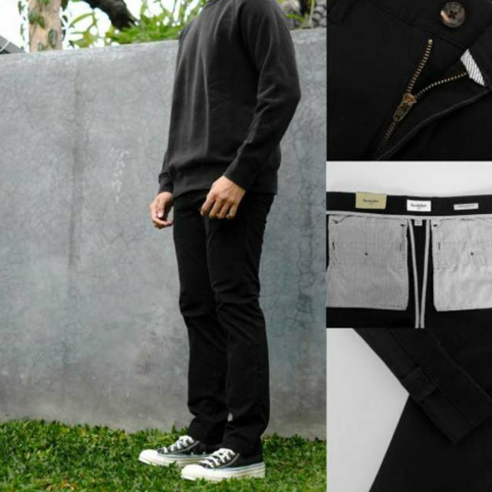 Goodfellow Chino Slim straight Stretch celana panjang chino Original warna HITAM