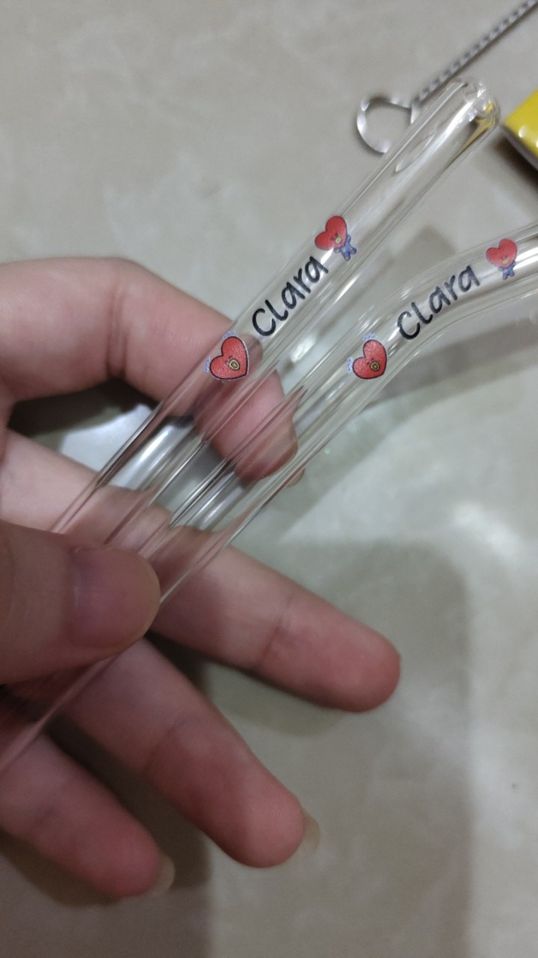 Sedotan Custom Nama Anak Reusable Kaca Drinking Straw Free Pouch Bts Bt21 Karakter Stainless