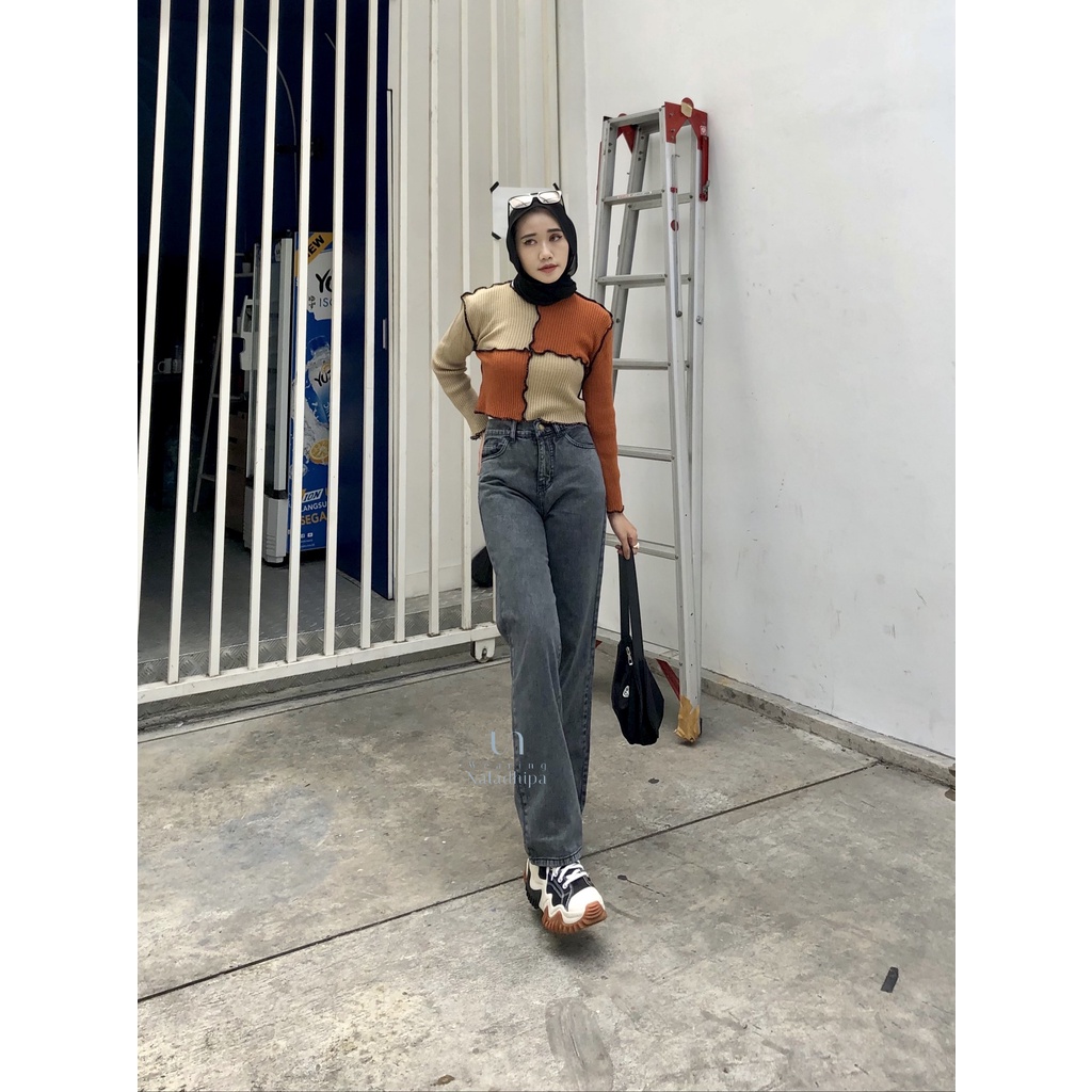 Nara Pants Snowgrey - Celana Kulot Jeans Highwaist Wanita Loose