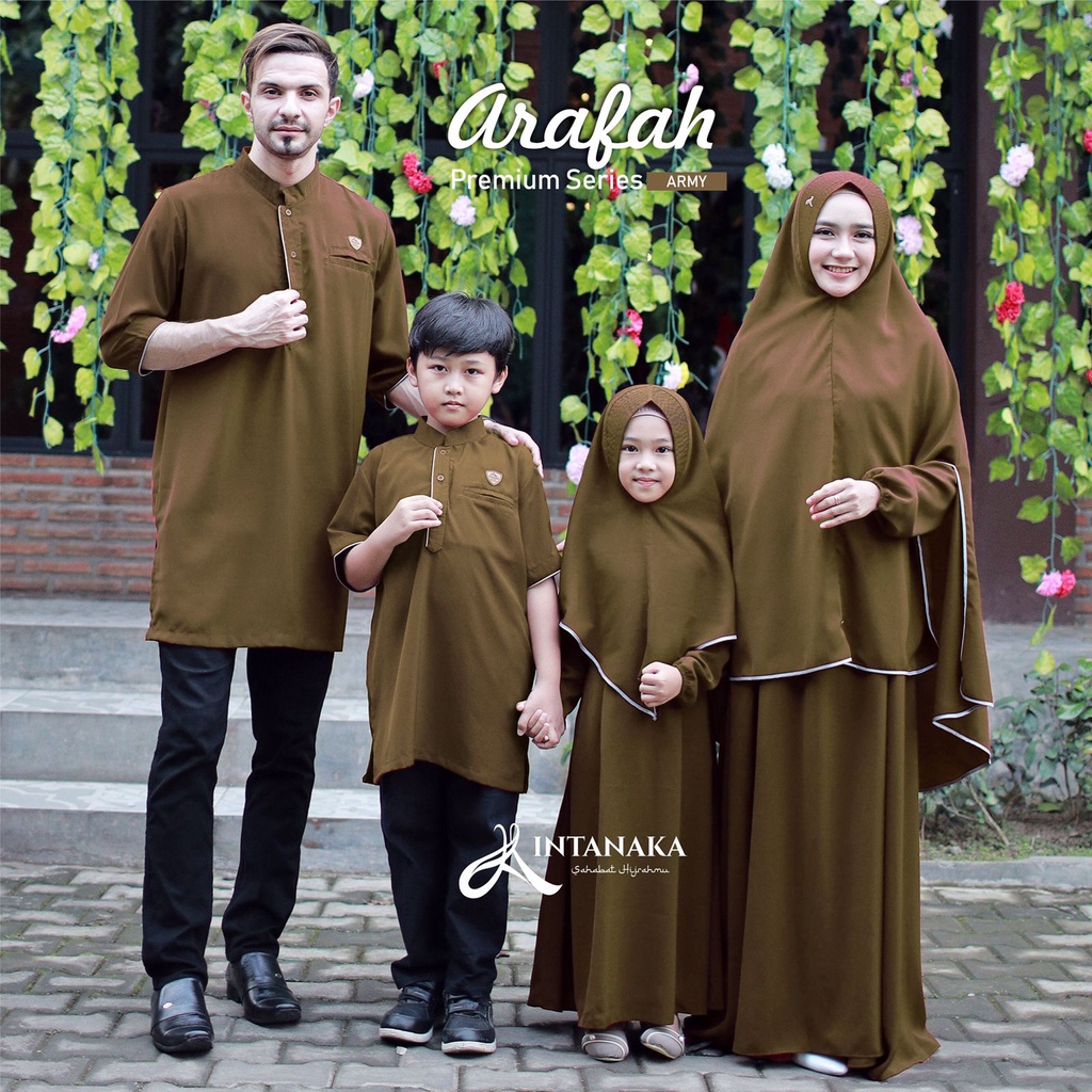 Gamis Sarimbit Keluarga Couple Ayah Ibu Anak set Syari Khimar Niqab Army Koko Arafah Intanaka