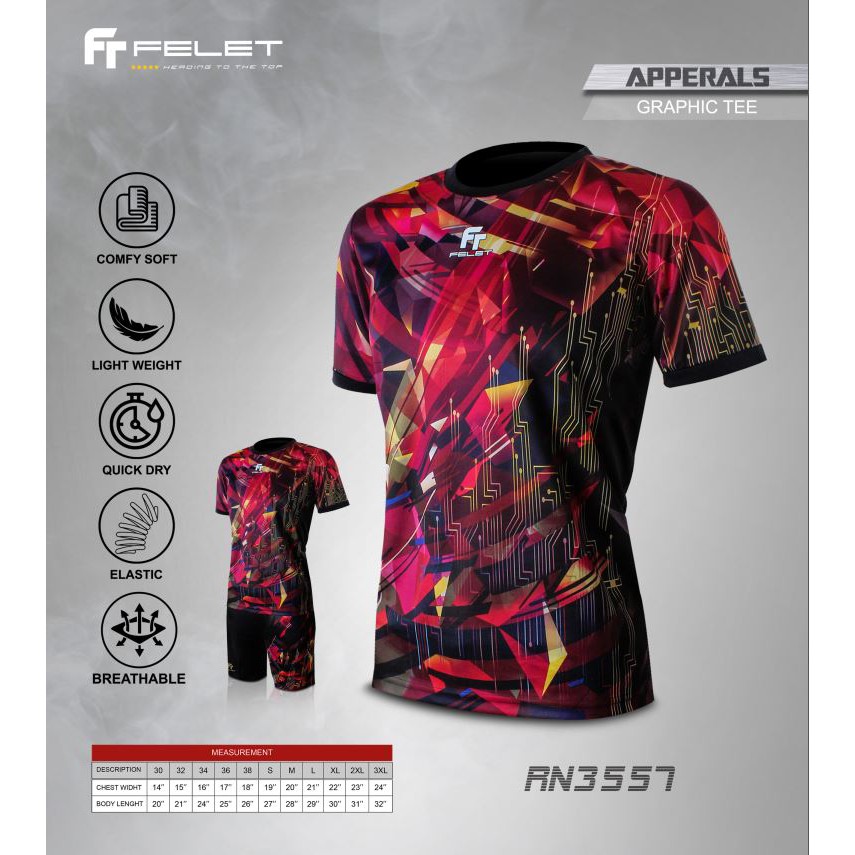 ORIGINAL - Kaos / Baju Olahraga Badminton Pria Dewasa FELET - GRAPHIC TEE SERIES