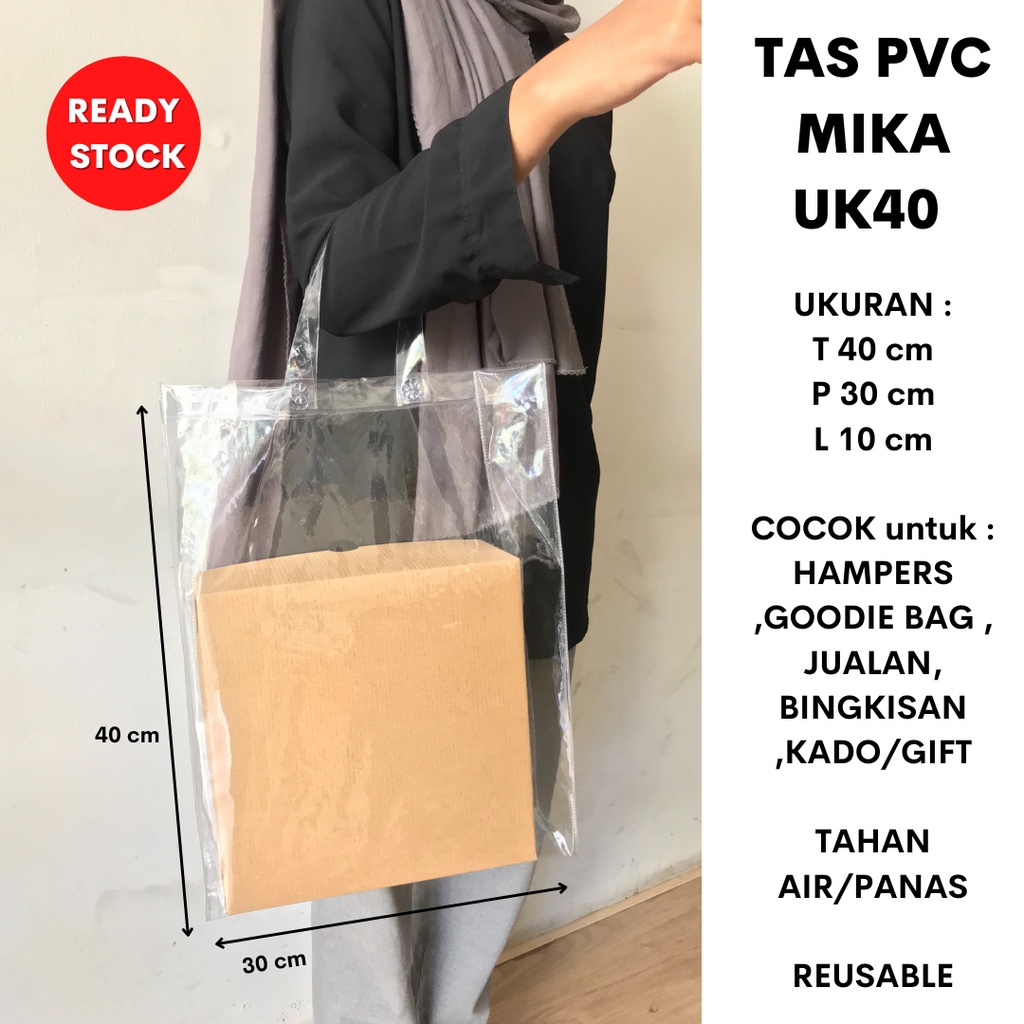 Tas pvc mika 40 x 30 x 10 hampers goodie bag ready stock transparant model tote bag