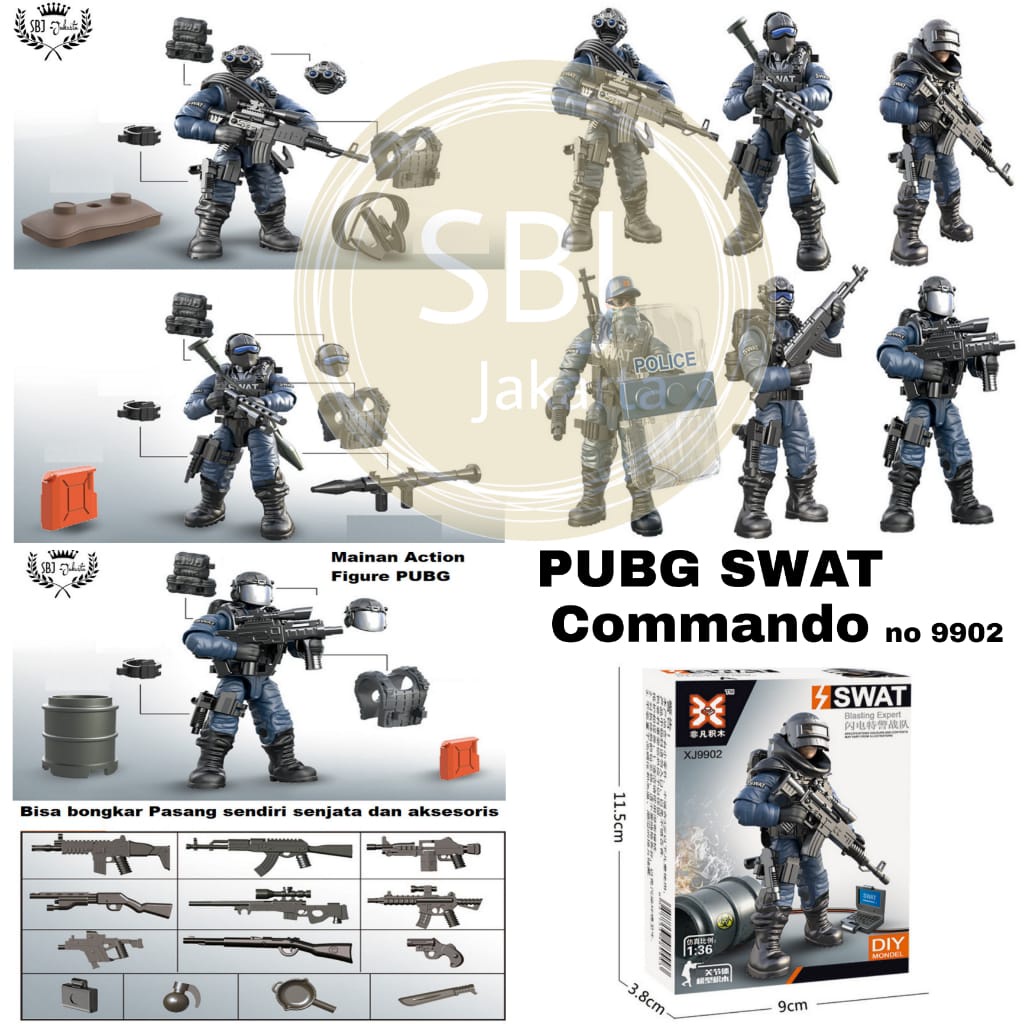 Mainan Miniatur Edukatif Block DIY Action Figure PUBG SWAT bongkar pasang Skala 1:36