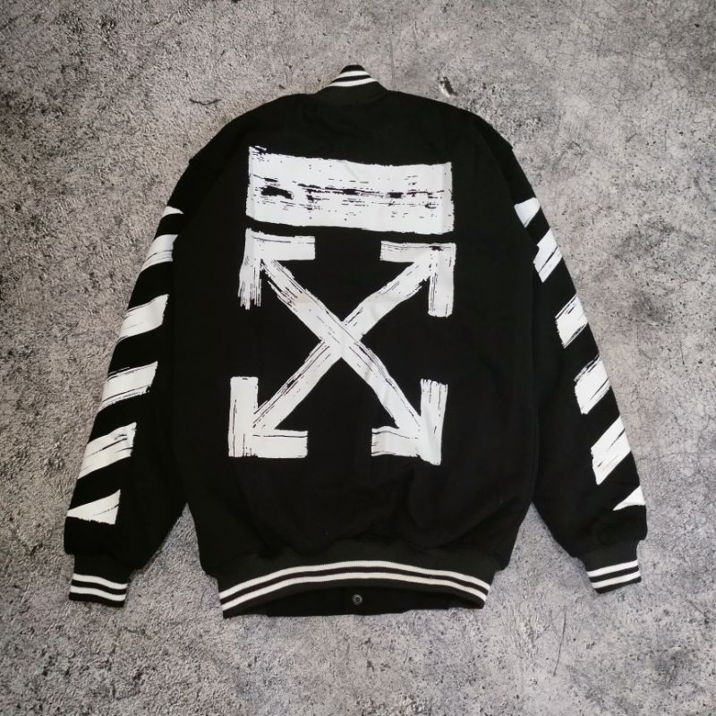 VARSITY JAKET OFF WHITE HITAM AUTHENTIC PREMIUM FULLTAG &amp; LEBEL