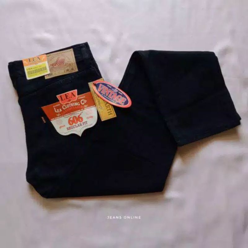 Celana LEA 606 Jeans Pria Standar  No.28 - 31 Denim Panjang WARNA BLACK/HITAM PEKAT