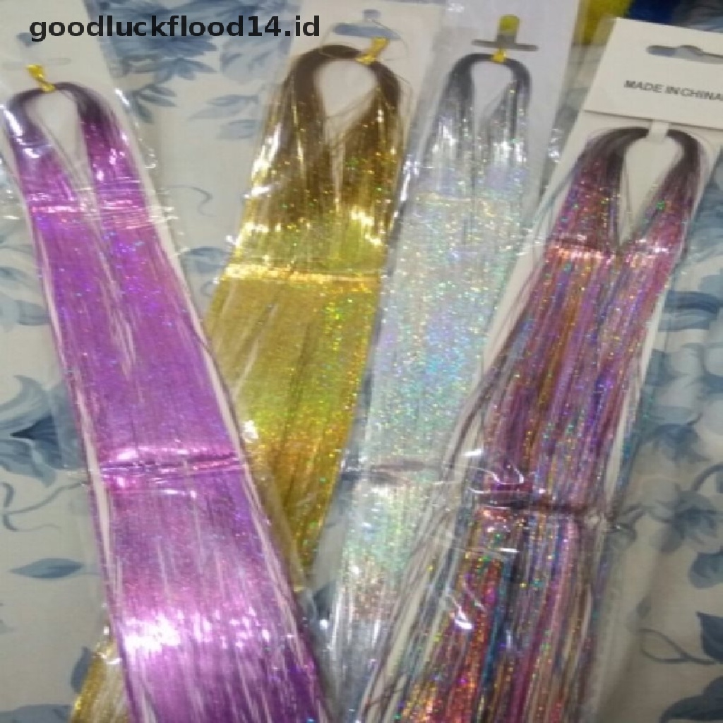 [OOID] 200 Strands Holographic Sparkle Hair Tinsel Extensions Dazzles 90cm Women Hippie ID