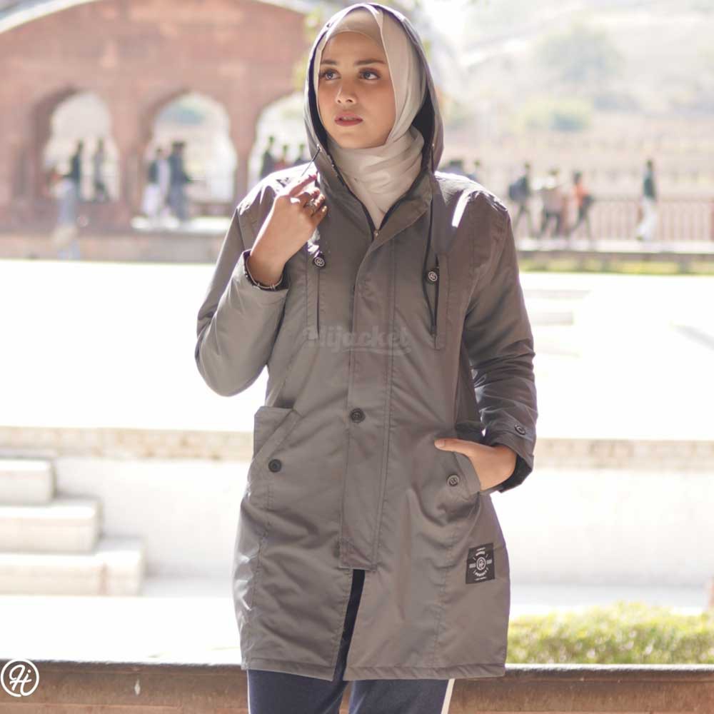 Jaket Jacket Wanita Cewek Muslimah Hijaber Hoodie Cewe Abu Kekinian Terbaru Hijacket Ixora Coldgrey-6