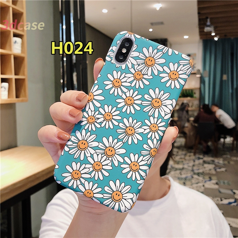 Case Compatible For iPhone 7 Plus 6SPlus 6 6S 7 8 Plus X SE 2020  Hard Case Motif Bunga Daisy Lucu Warna Hitam