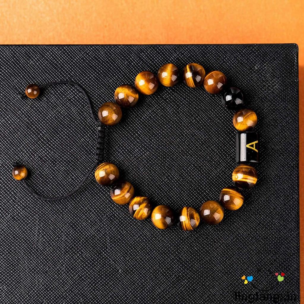 Gelang Tangan Manik-Manik Batu Alam Agate Tiger Eye Desain 26 Huruf Untuk Pria