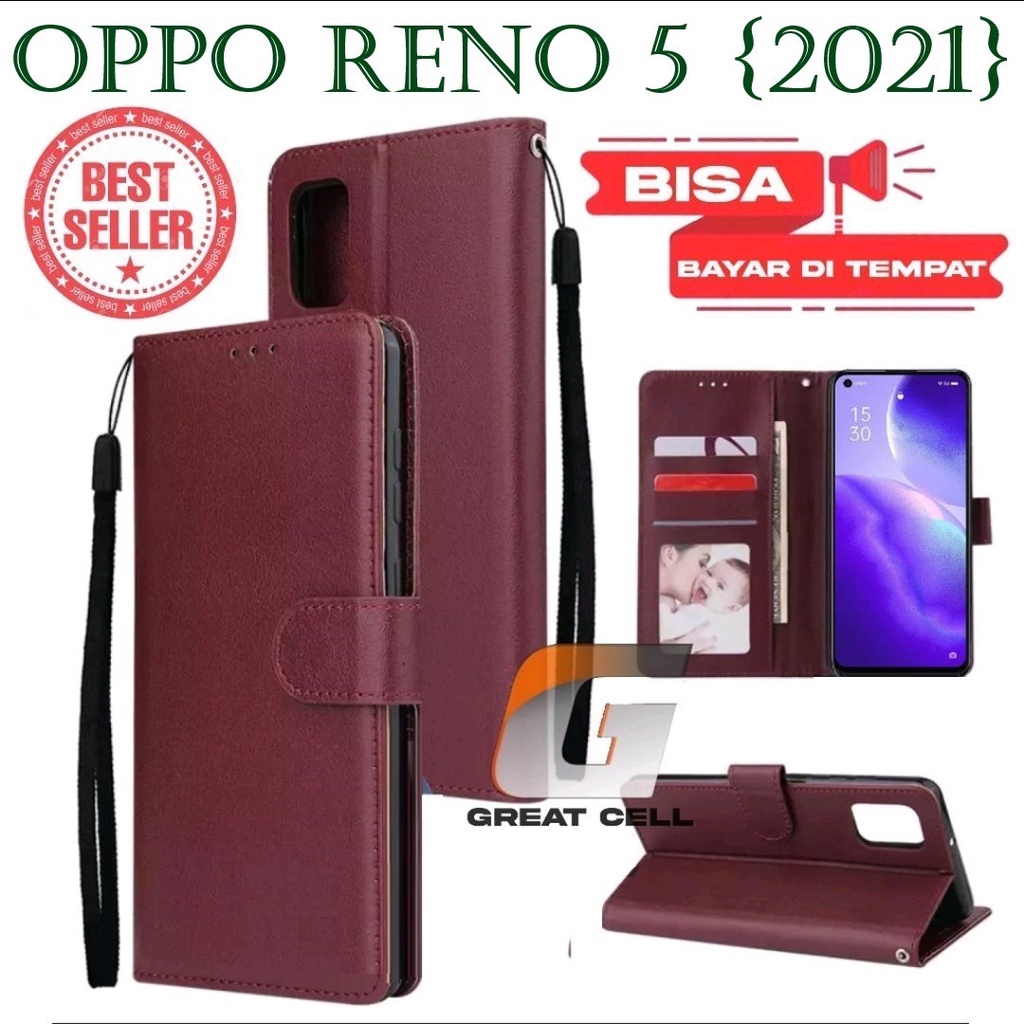 DOMPET HP UNTUK  OPPO RENO 5 (2021) /LEATHER FLIP CASE  OPPO RENO5 (2021)