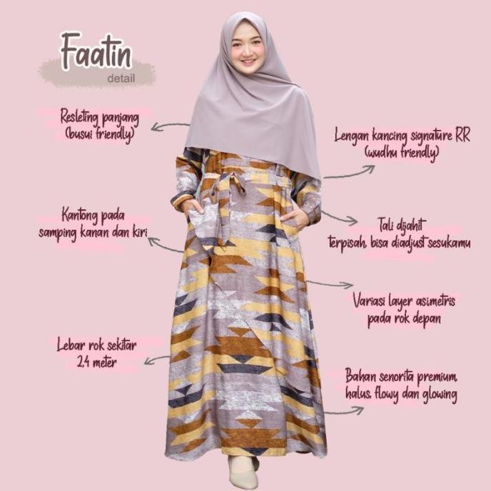 TERMURAH Riskirich Gamis Faatin motif kotak Katun Toyobo busui friendly