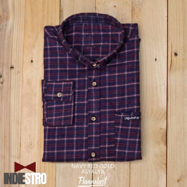 Kemeja Flannel Navy Red Gold PREMIUM