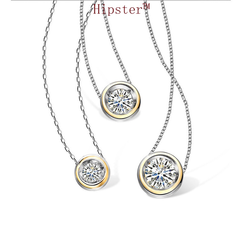 Simple and Versatile Exquisite Light Luxury Diamond Super Flash Two-Color Pendant Necklace