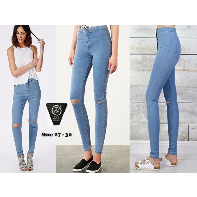 HOPYLOVY - CELANA JEANS HIGHWAIST CUT KNEE (Pun Ripped HW)