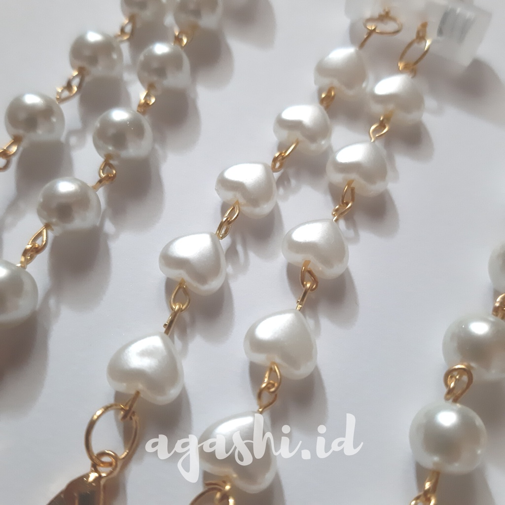 Strap Mask 2 in 1 Konektor Hijab Aesthetic Gold Pearl Mutiara Putih | Tali Masker Konektor Hijab