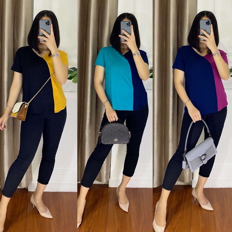 ATASAN KOMBINASI KAOS RAYON SPANDEK PREMIUM ATASAN LENGAN PENDEK